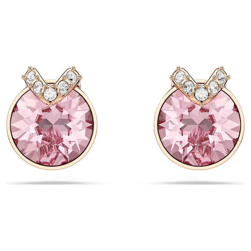 Bella V stud earrings, Round cut, Pavé, Pink, Rose gold-tone plated by SWAROVSKI