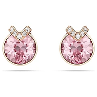 Bella V stud earrings, Round cut, Pavé, Pink, Rose gold-tone plated by SWAROVSKI