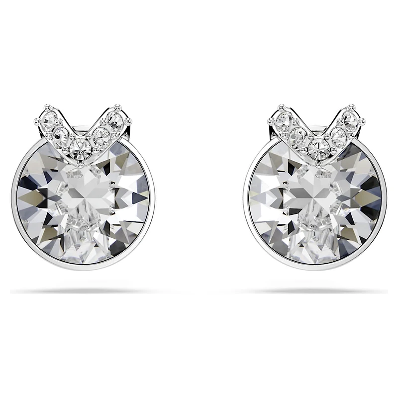 Bella V stud earrings, Round cut, Pavé, White, Rhodium plated by SWAROVSKI