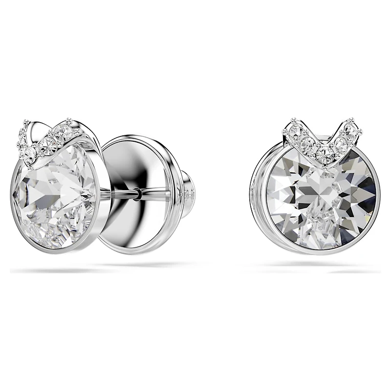 Bella stud earrings, Round cut, Pavé, White, Rhodium plated by SWAROVSKI