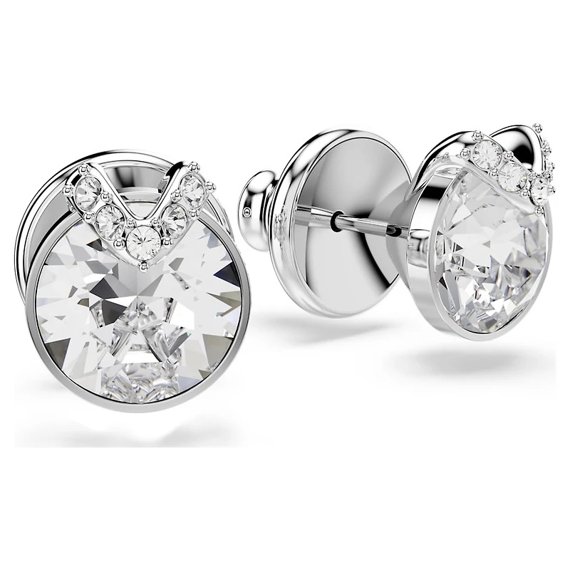 Bella stud earrings, Round cut, Pavé, White, Rhodium plated by SWAROVSKI