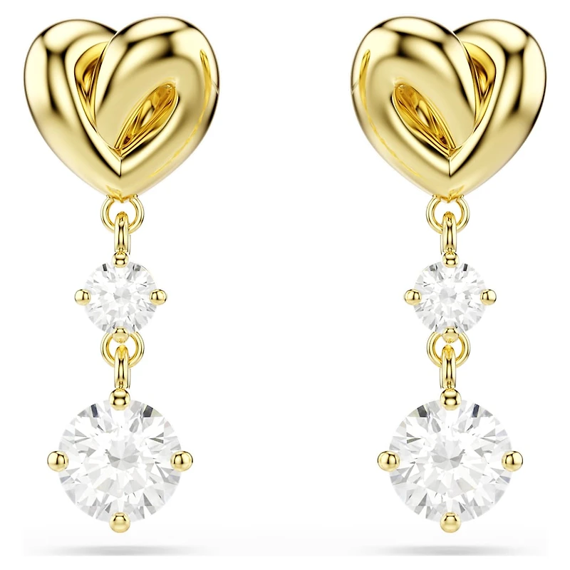 Lifelong drop earrings, Round cut, Heart, White, Gold-tone plated by SWAROVSKI
