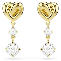 Lifelong drop earrings, Round cut, Heart, White, Gold-tone plated by SWAROVSKI