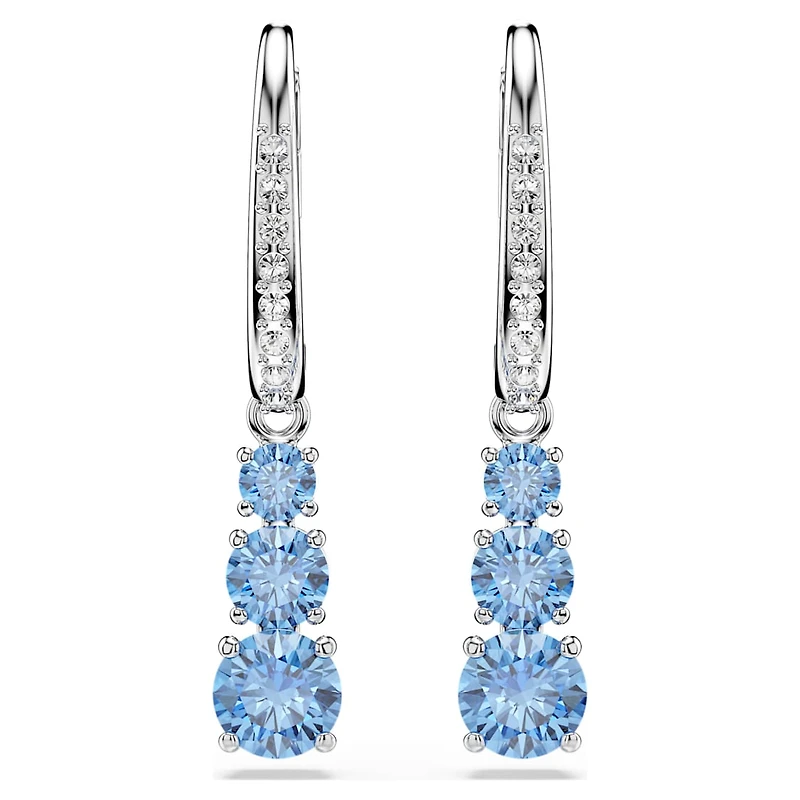 Stilla Attract hoop earrings, Round cut, Pavé, Blue, Rhodium plated by SWAROVSKI