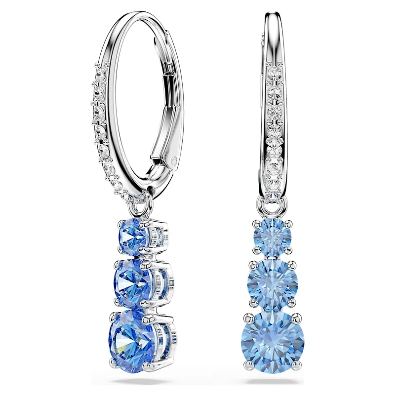 Stilla Attract hoop earrings, Round cut, Pavé, Blue, Rhodium plated by SWAROVSKI