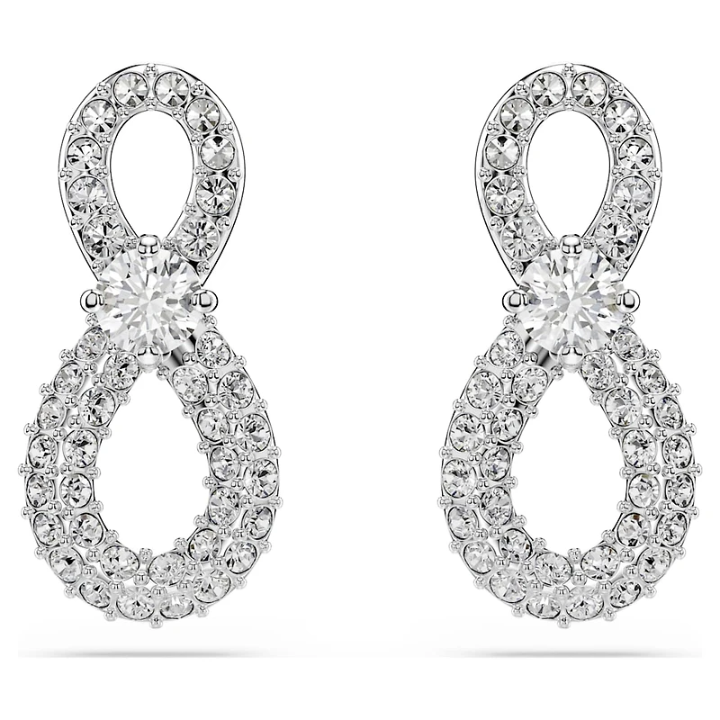 Hyperbola stud earrings, Round cut, Pavé, Infinity, White, Rhodium plated by SWAROVSKI