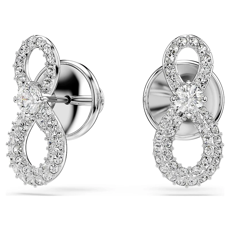 Hyperbola stud earrings, Round cut, Pavé, Infinity, White, Rhodium plated by SWAROVSKI