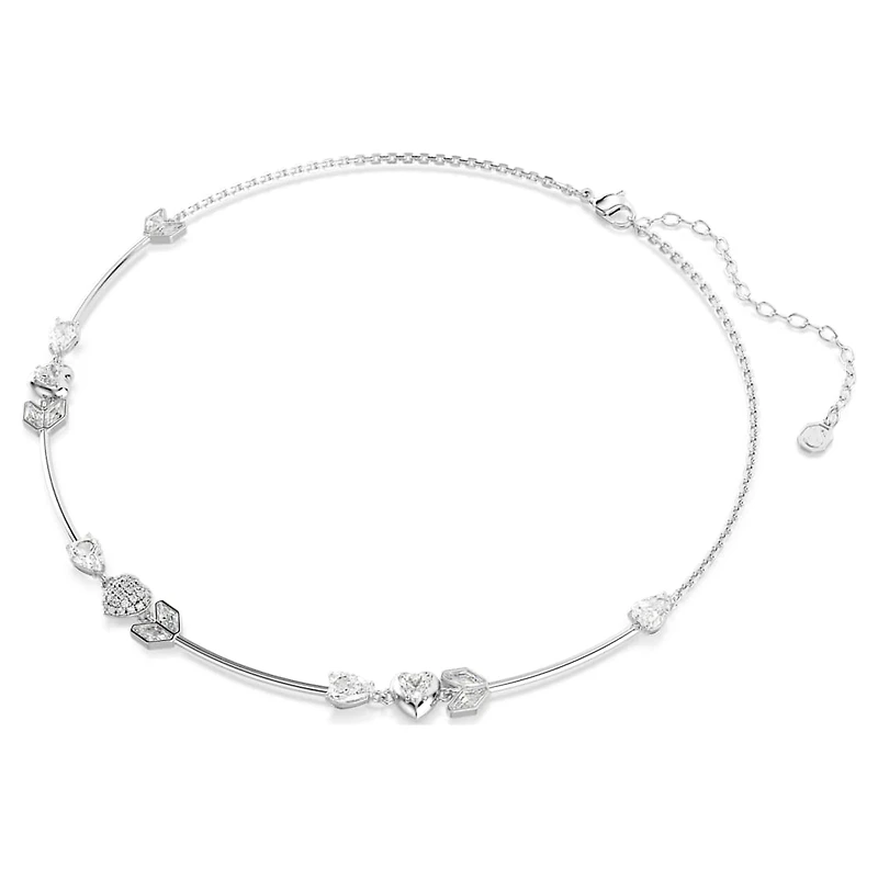 Idyllia necklace, Heart with arrow, White, Rhodium plated by SWAROVSKI