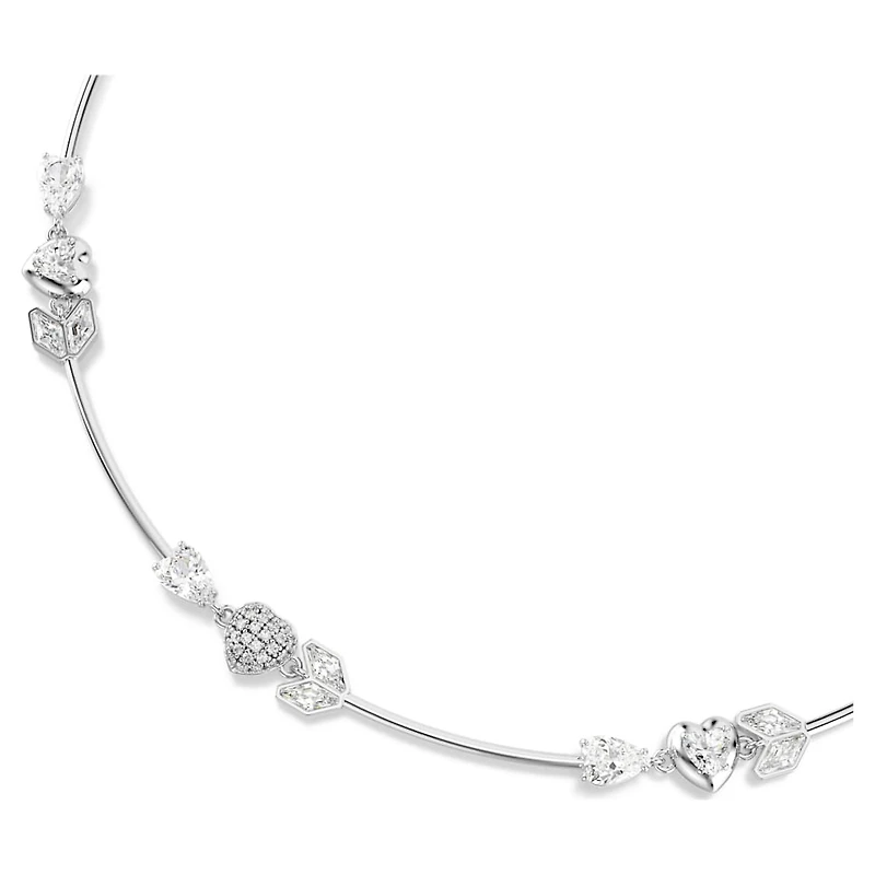 Idyllia necklace, Heart with arrow, White, Rhodium plated by SWAROVSKI