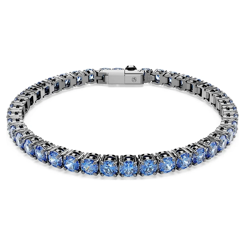 Matrix Tennis bracelet, Round cut, Blue, Ruthenium plated by SWAROVSKI