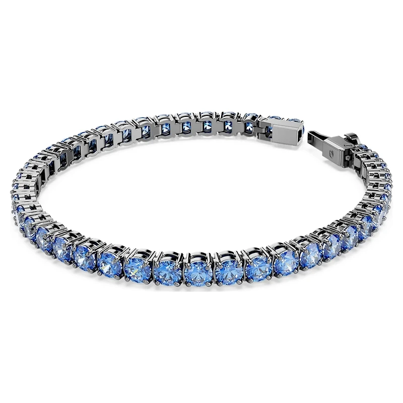 Matrix Tennis bracelet, Round cut, Blue, Ruthenium plated by SWAROVSKI