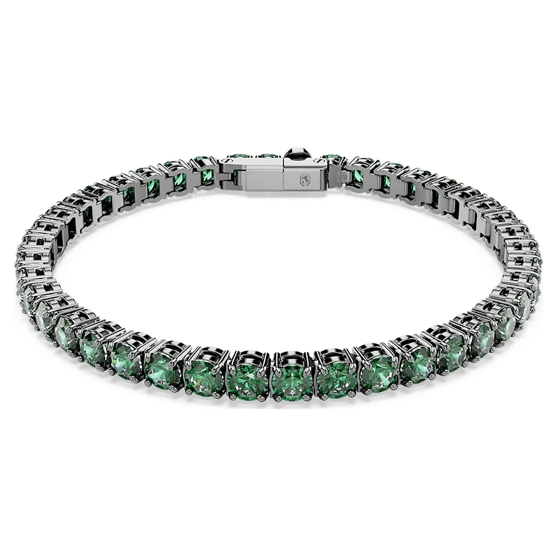 Matrix Tennis bracelet, Round cut, Green, Ruthenium plated by SWAROVSKI