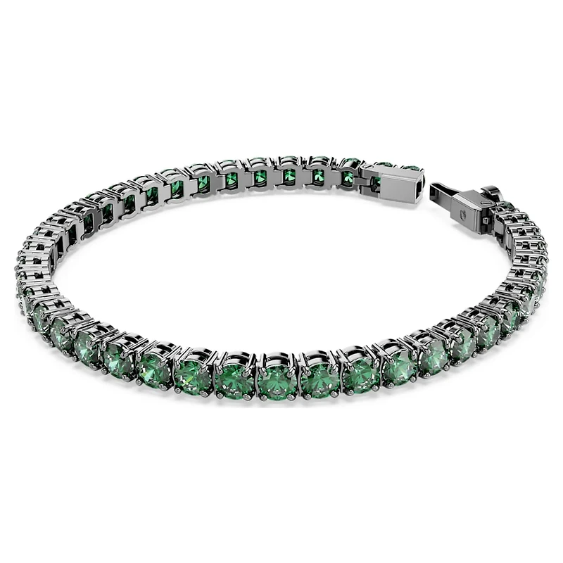 Matrix Tennis bracelet, Round cut, Green, Ruthenium plated by SWAROVSKI