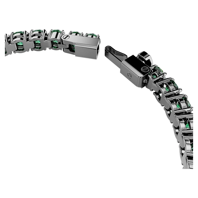 Matrix Tennis bracelet, Round cut, Green, Ruthenium plated by SWAROVSKI