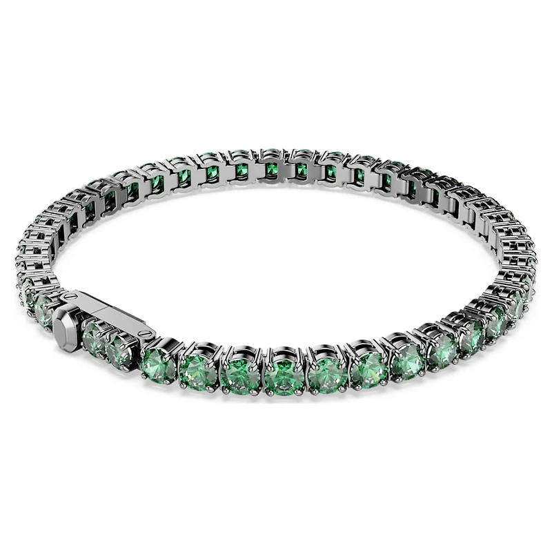 Matrix Tennis bracelet, Round cut, Green, Ruthenium plated by SWAROVSKI