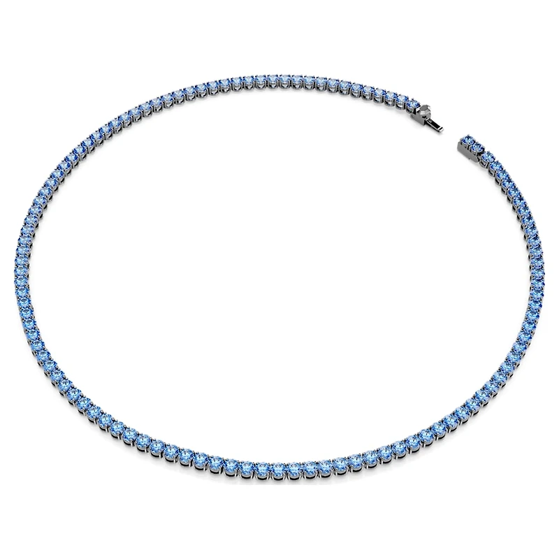 Matrix Tennis necklace, Round cut, Blue, Ruthenium plated by SWAROVSKI