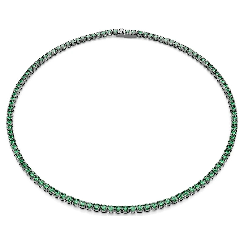 Matrix Tennis necklace, Round cut, Green, Ruthenium plated by SWAROVSKI