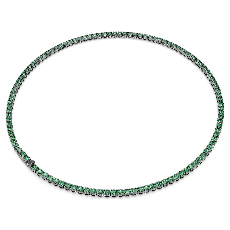 Matrix Tennis necklace, Round cut, Green, Ruthenium plated by SWAROVSKI