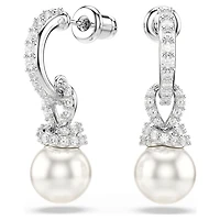 Originally drop earrings, Crystal pearl, Pavé, White, Rhodium plated by SWAROVSKI