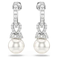 Originally drop earrings, Crystal pearl, Pavé, White, Rhodium plated by SWAROVSKI