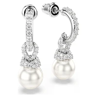 Originally drop earrings, Crystal pearl, Pavé, White, Rhodium plated by SWAROVSKI