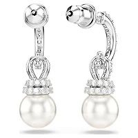 Originally drop earrings, Crystal pearl, Pavé, White, Rhodium plated by SWAROVSKI