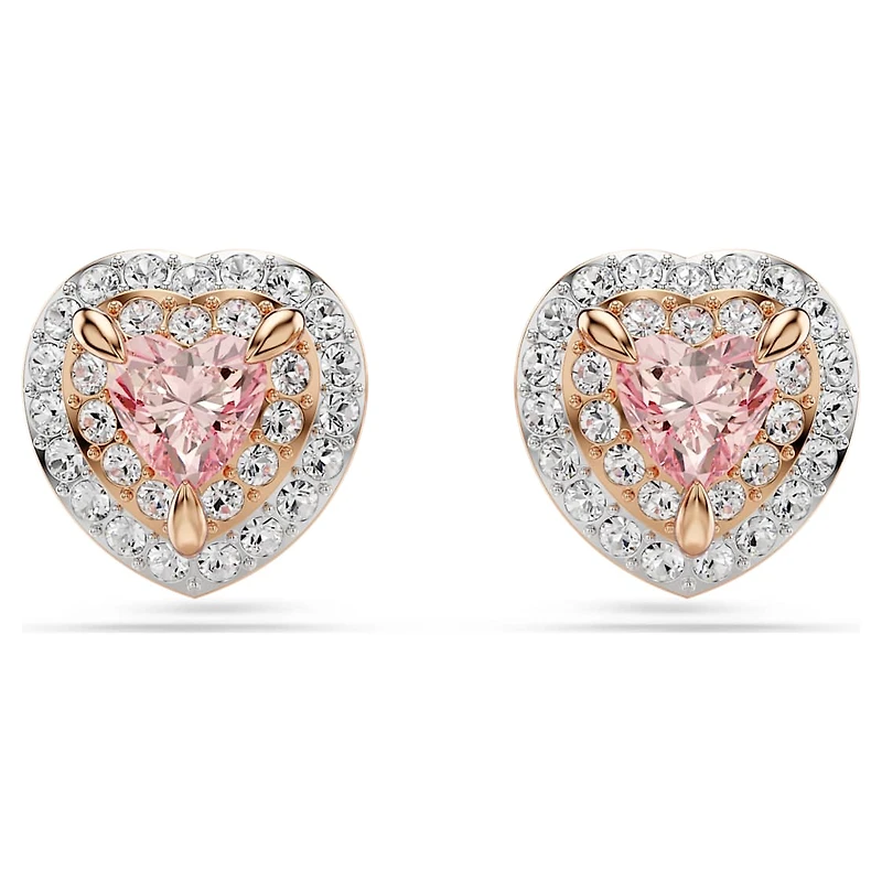 One stud earrings, Heart cut, Pavé, Heart, Pink, Mixed metal finish by SWAROVSKI