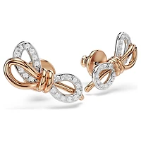 Lifelong stud earrings, Pavé, Bow, White, Mixed metal finish by SWAROVSKI