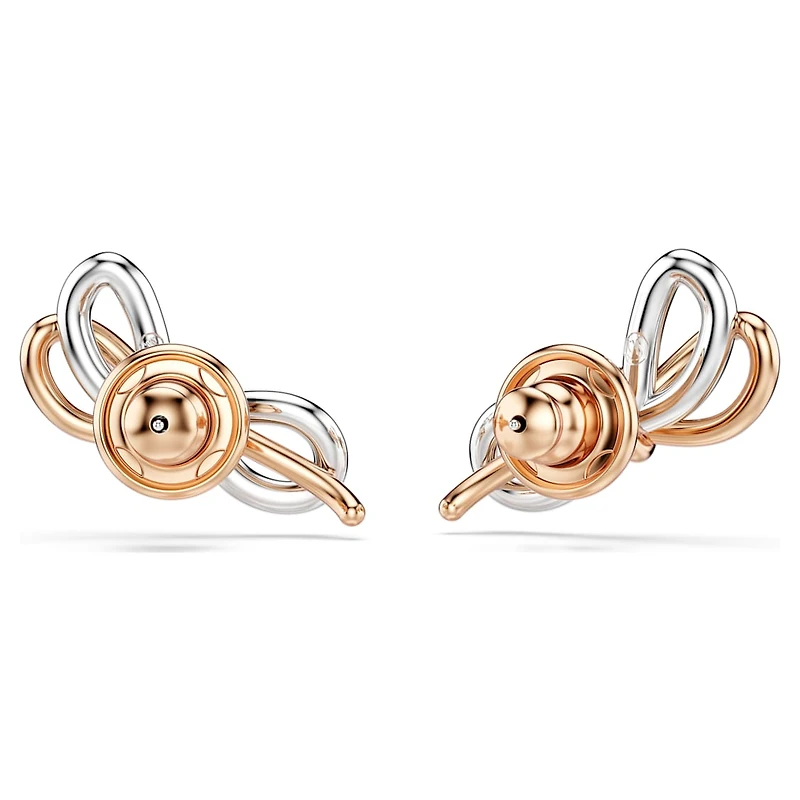 Lifelong stud earrings, Pavé, Bow, White, Mixed metal finish by SWAROVSKI