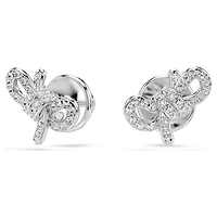 Lifelong stud earrings, Pavé, Bow, White, Rhodium plated by SWAROVSKI