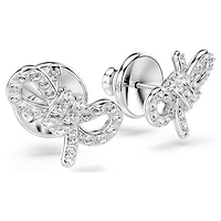 Lifelong stud earrings, Pavé, Bow, White, Rhodium plated by SWAROVSKI