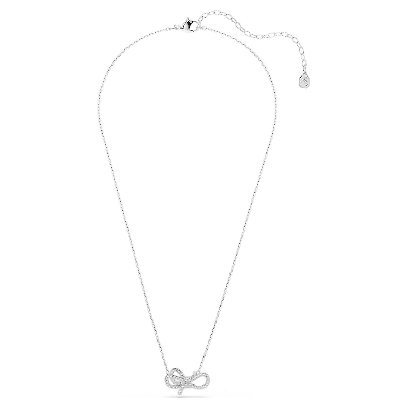 Lifelong pendant, Pavé, Bow, White, Rhodium plated by SWAROVSKI