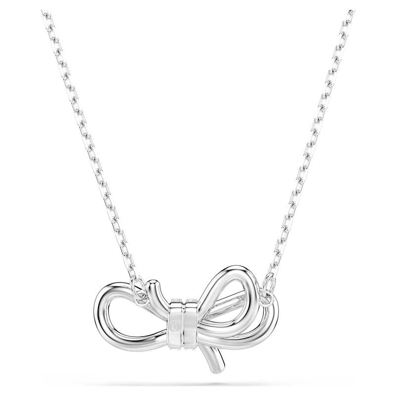 Lifelong pendant, Pavé, Bow, White, Rhodium plated by SWAROVSKI