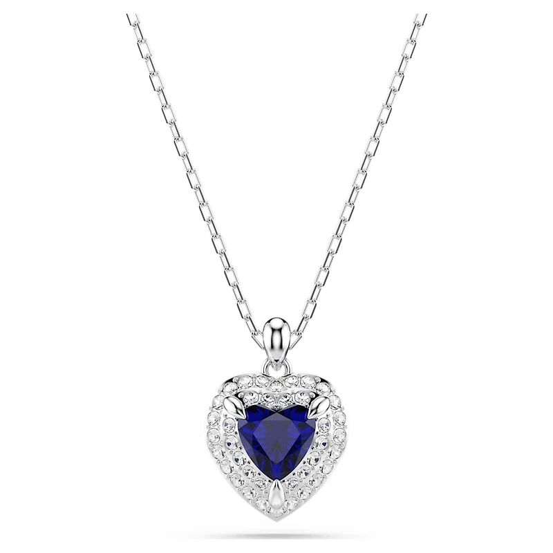 One pendant, Heart cut, Pavé, Heart, Blue, Rhodium plated by SWAROVSKI