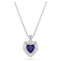 One pendant, Heart cut, Pavé, Heart, Blue, Rhodium plated by SWAROVSKI