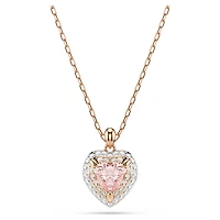 One pendant, Heart cut, Pavé, Heart, Pink, Mixed metal finish by SWAROVSKI