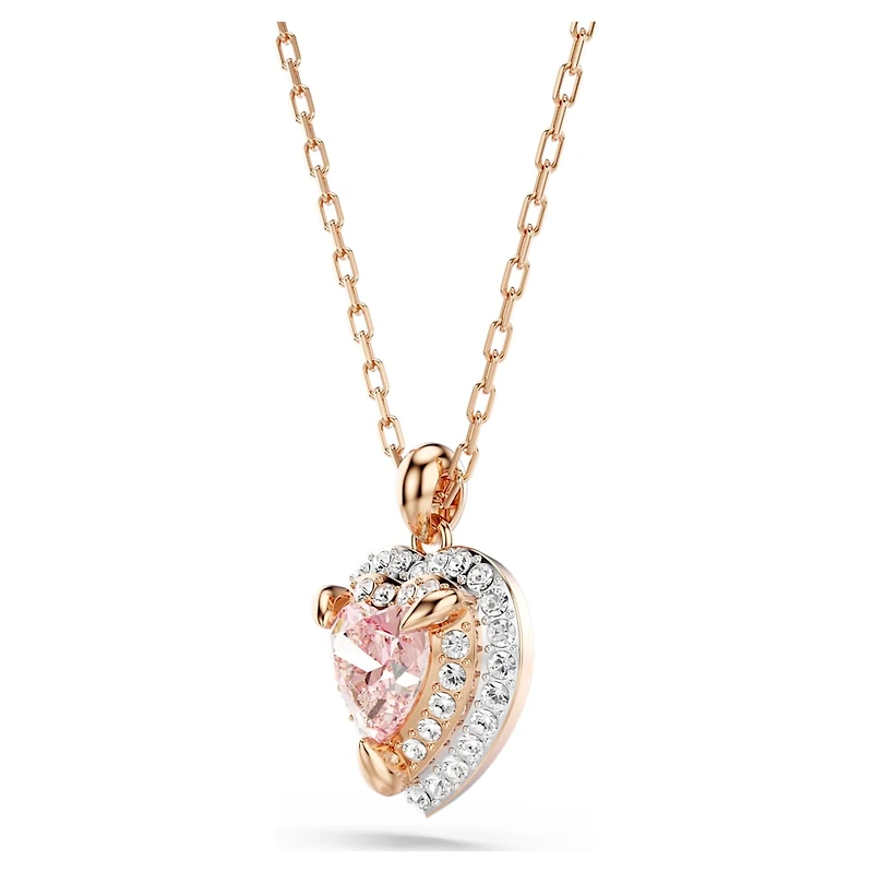 One pendant, Heart cut, Pavé, Heart, Pink, Mixed metal finish by SWAROVSKI