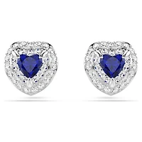 One stud earrings, Heart cut, Pavé, Heart, Blue, Rhodium plated by SWAROVSKI