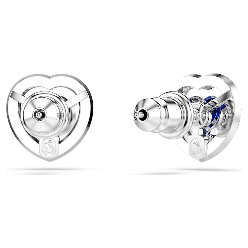 One stud earrings, Heart cut, Pavé, Heart, Blue, Rhodium plated by SWAROVSKI
