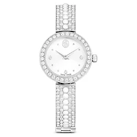 Matrix pearl bangle watch, Swiss Made, Crystal bracelet, White, Stainless steel by SWAROVSKI