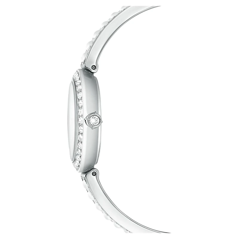 Matrix pearl bangle watch, Swiss Made, Crystal bracelet, White, Stainless steel by SWAROVSKI