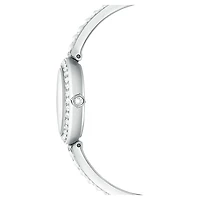 Matrix pearl bangle watch, Swiss Made, Crystal bracelet, White, Stainless steel by SWAROVSKI