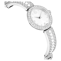 Matrix pearl bangle watch, Swiss Made, Crystal bracelet, White, Stainless steel by SWAROVSKI