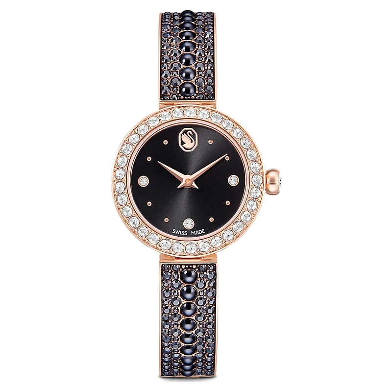 Matrix pearl bangle watch, Swiss Made, Crystal bracelet, Black, Rose gold-tone finish by SWAROVSKI