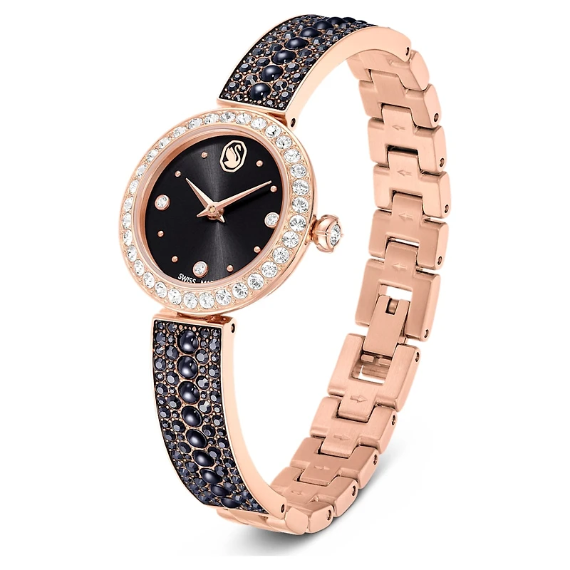 Matrix pearl bangle watch, Swiss Made, Crystal bracelet, Black, Rose gold-tone finish by SWAROVSKI