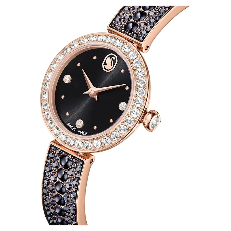 Matrix pearl bangle watch, Swiss Made, Crystal bracelet, Black, Rose gold-tone finish by SWAROVSKI