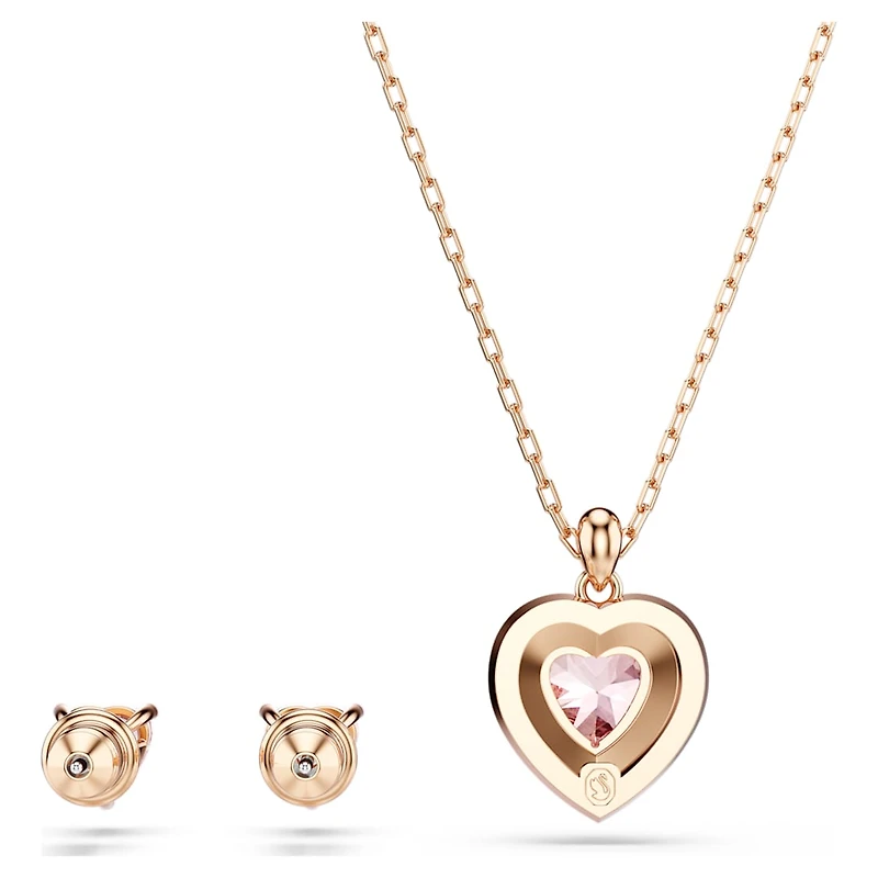 One set, Heart cut, Pavé, Heart, Pink, Mixed metal finish by SWAROVSKI