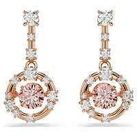Constella drop earrings, Round cut, Dancing stone, Pink, Rose gold-tone plated by SWAROVSKI
