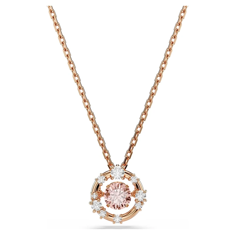Constella pendant, Round cut, Dancing stone, Pink, Rose gold-tone plated by SWAROVSKI