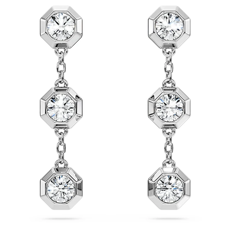 Octagon drop earrings, Lab-grown diamonds 0.6 ct tw, Round shape, Sterling silver by SWAROVSKI